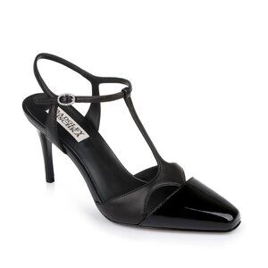 Badgley Mischka T-Strap Stiletto Heels - Black Leather - Sz 6.5 - NEW W/BAG